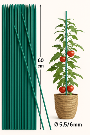 100 Tutores para Plantas - Soporte para Plantas de 60 cm - Ø 5,5/6mm estacas para jardín - Flores - Varillas color Verde - Imagen 2