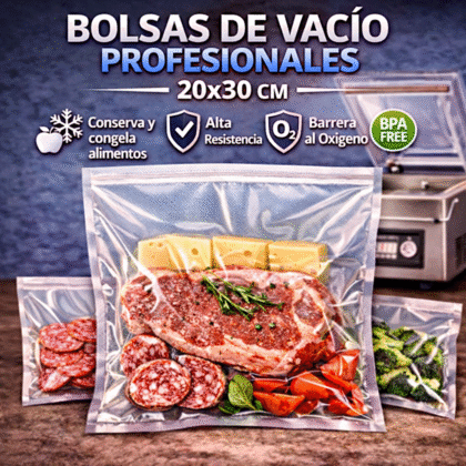 100 Bolsas vacío Lisas 20x30 cm 90 micras para envasadoras profesionales o de campana ( No aptas para maquinas domesticas )